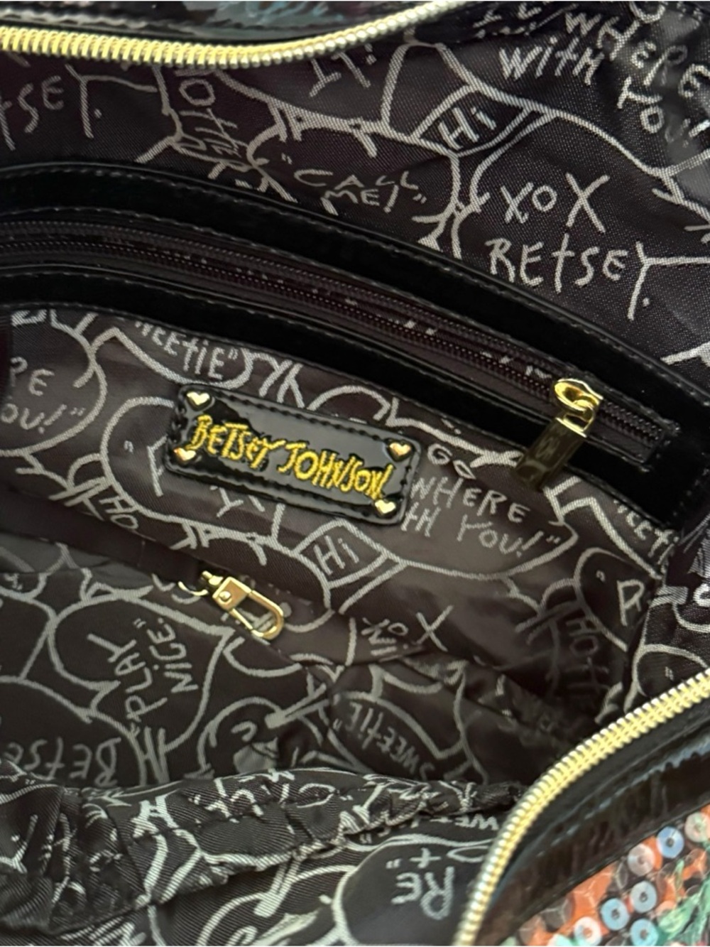 Betsey Johnson Floral Leopard Satchel, Sequin Accent - Picture 3 of 6